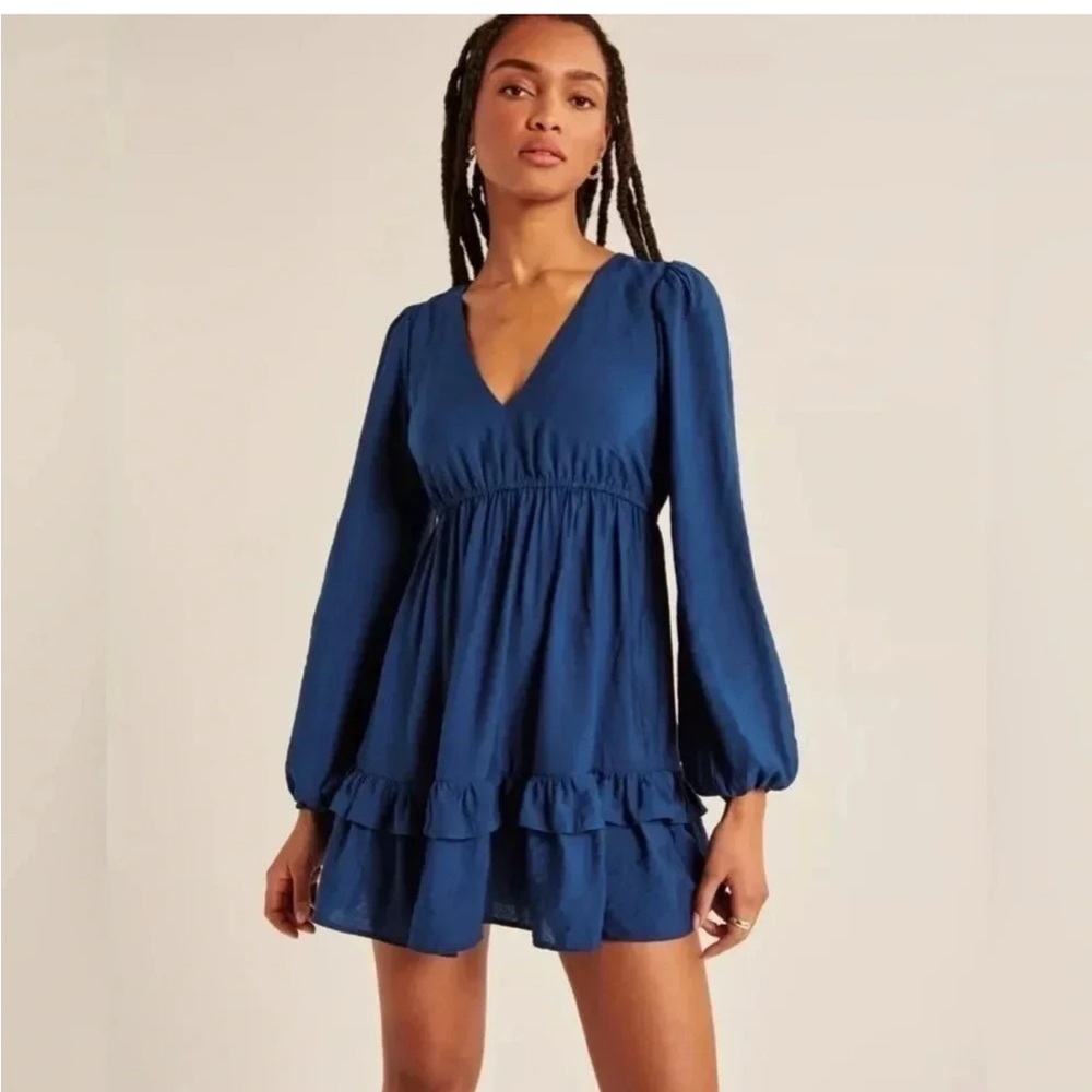 Abercrombie & Fitch Blue Long Sleeve Tiered Dress